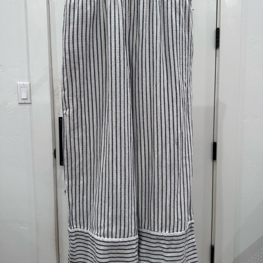 Mango Blue and White Striped Wide Leg Pants